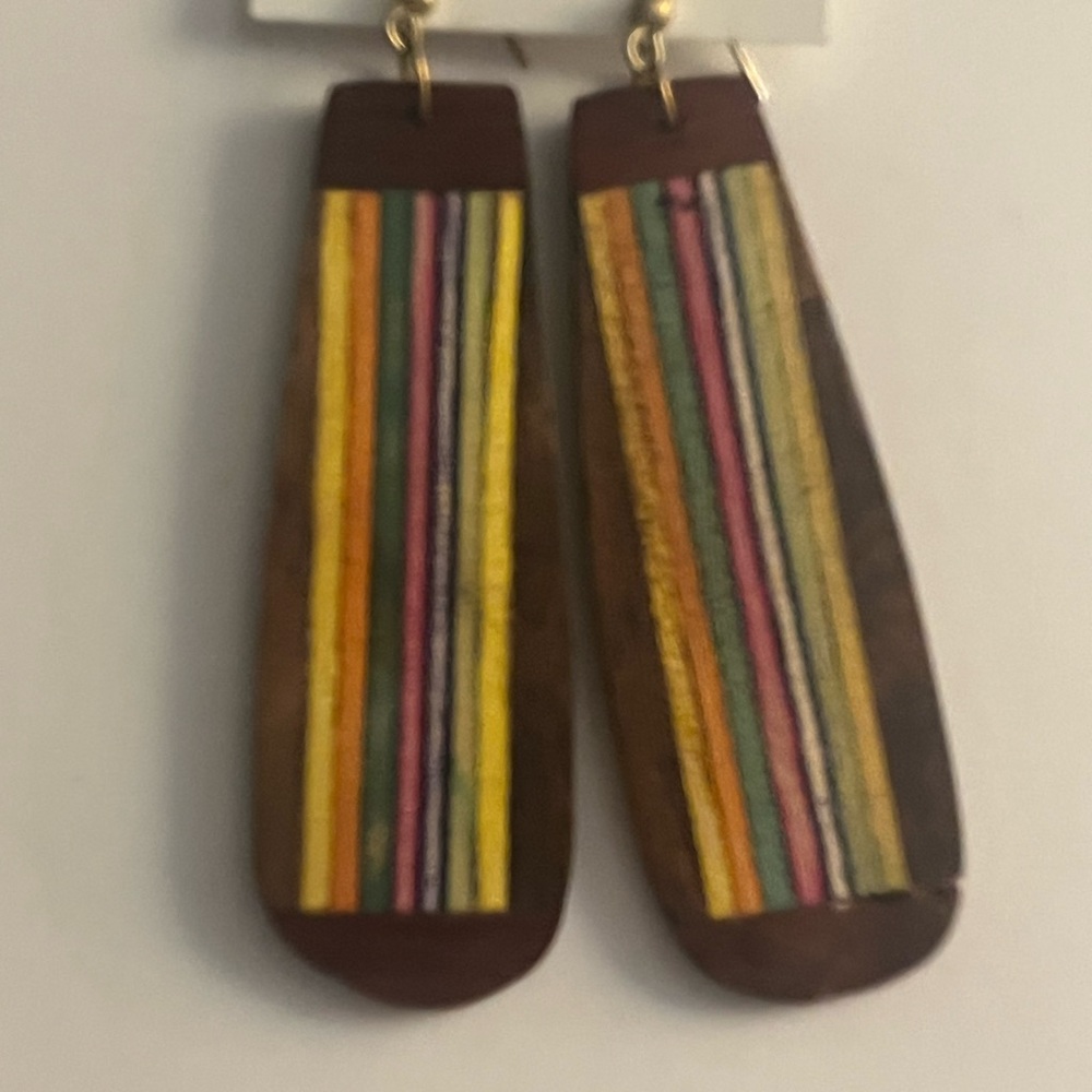 Multicolor Striped Wooden Earrings